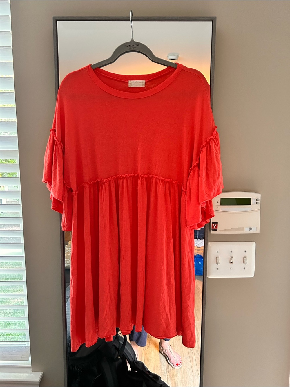 Altar'd State Coral Red Ruffle Sleeve Tunic/ Mini Dress